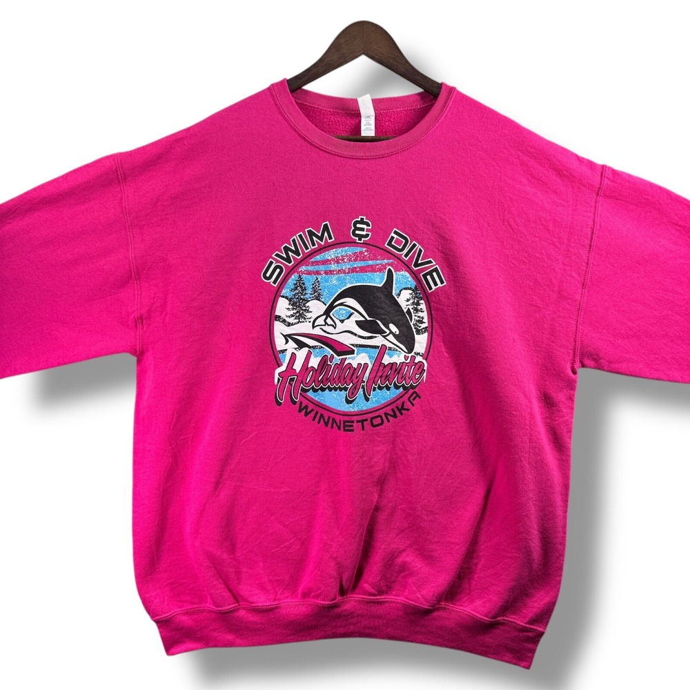 Jerzees Swim & Dive Winnetonka Holiday Invite Mens Sweatshirt XL Pink Pullover